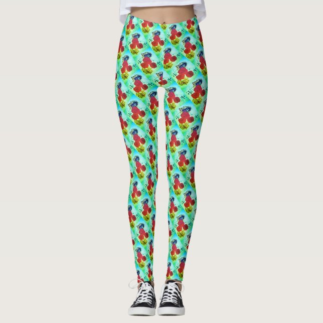 Red roses green background leggings (Front)