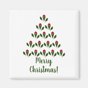 Red Roses & Green Holly Christmas Tree Christmas Magnet