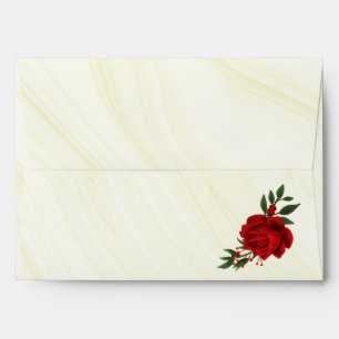 red roses green leaves pale gold marble envelope