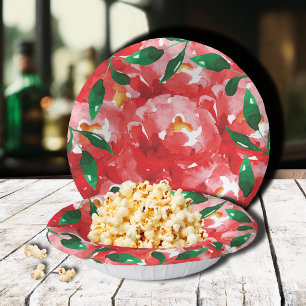 Red Roses Green Leaves Paper Plate