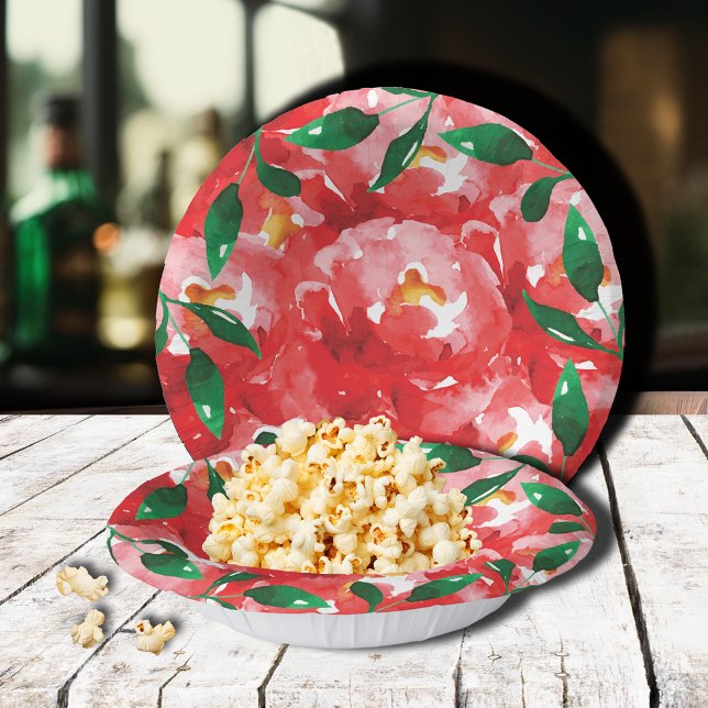 Red Roses Green Leaves Paper Plate (Red roses floral collage paper bowls)