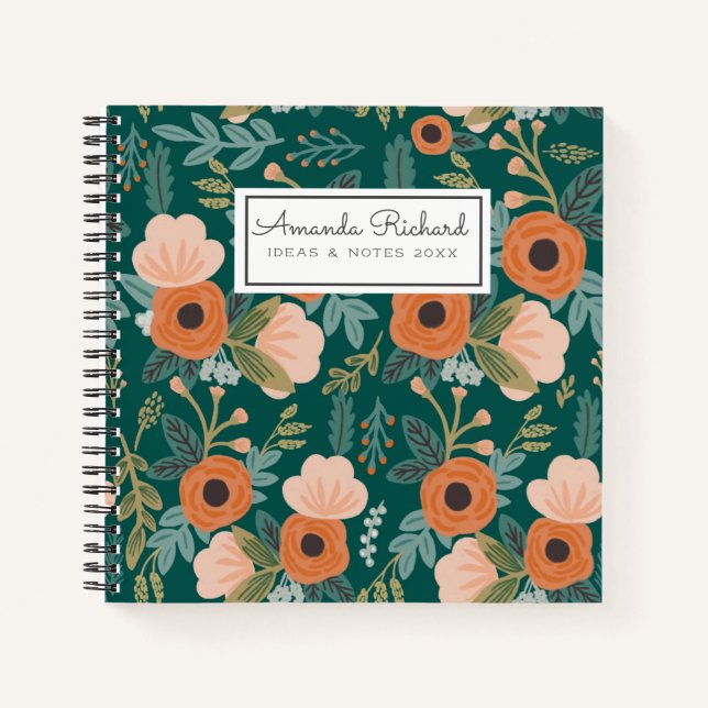 Red Roses Green Whimsical  Pattern Notebook (Front)
