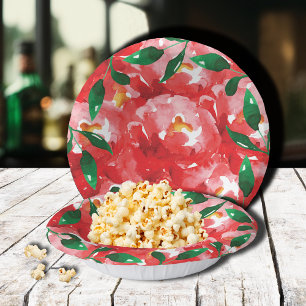 Red Roses Greenery Floral Paper Bowls Plate