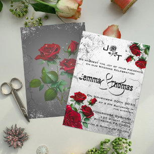 Red Roses & Grunge Textured Wedding Invitation
