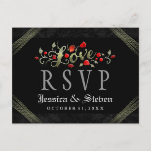 Red Roses Halloween LOVE Wedding RSVP PostCard