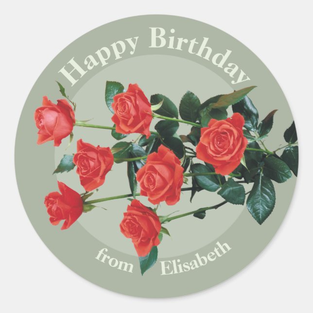 Red roses Happy Birthday from Elisabeth CC0882 Classic Round Sticker (Front)