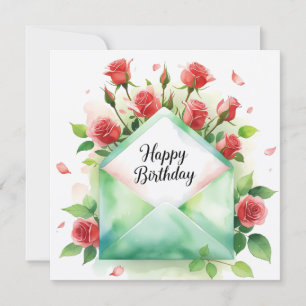 Red roses & Happy birthday. Greeting card