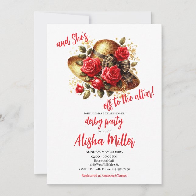 Red Roses Hat Derby Bridal Shower Invitation (Front)