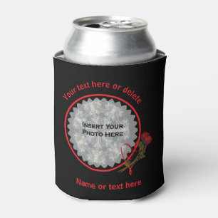 Red Roses Heart Black Personalised Photo Can Cooler