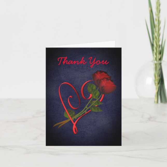 Red Roses Heart Elegant Thank You Card (Front)