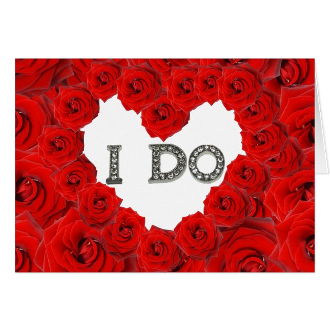 Red Roses Heart I Do Bling Wedding Card (Front Horizontal)