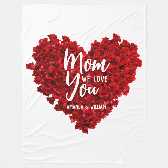 Red Roses Heart Love You Mum Mother's Day Fleece Blanket (Front)