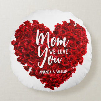 Red Roses Heart Love You Mum Mother's Day Round Cushion