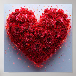 Red Roses Heart Romantic Floral Wall Decor