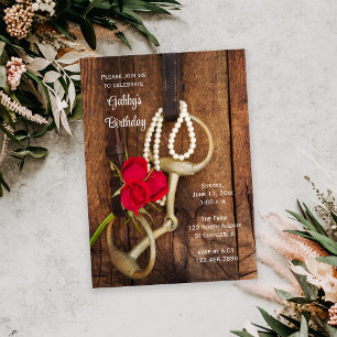 Red Roses Horse Bit Country Western Birthday Party Invitation