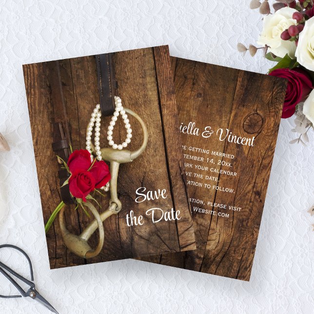 Red Roses Horse Bit Western Wedding Save the Date (Creator Uploaded)