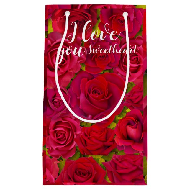 Red Roses I  Love you Name Small Gift Bag (Front)