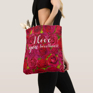 Red Roses I  Love you Name Tote Bag