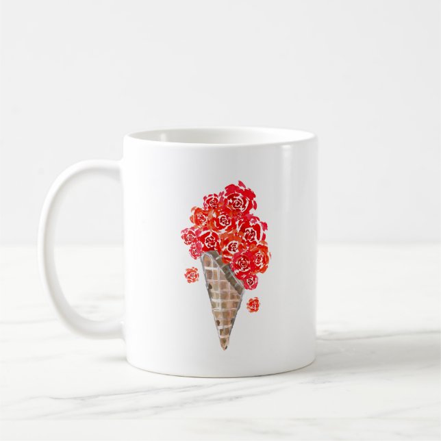 Red Roses Ice Cream Cone Waffle Coffee Mug (Left)