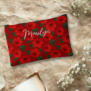 Red Roses Illustrated Pattern Personal Accessory Pouch