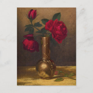 Red Roses in a Japanese Vase, Martin Johnson Heade Postcard