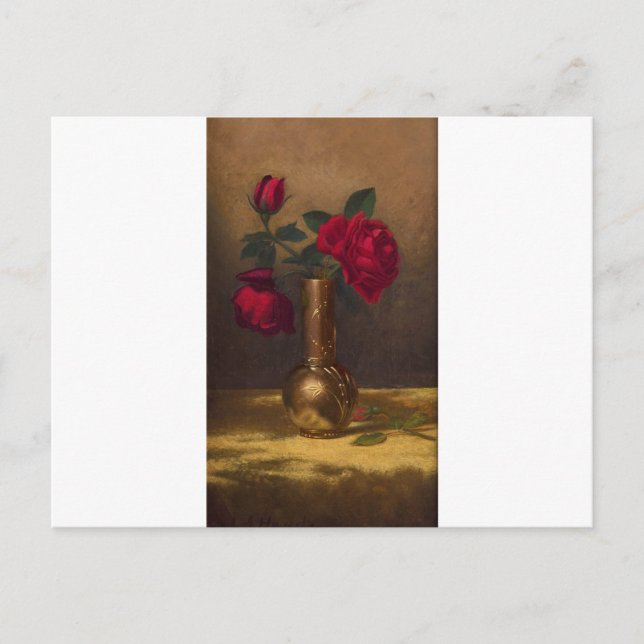 Red Roses in a Japanese Vase on Gold Velvet Cloth Postcard (Front)