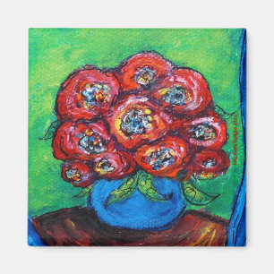 Red Roses in Blue Vase Magnet