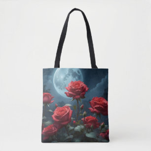 Red Roses in the Moonlight Tote Bag