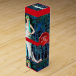 RED ROSES IN THE NIGHT,BEAUTY FASHION MONOGRAM WINE BOX<br><div class="desc">Elegant design with red wax seal and ribbon .Vibrant , classy French Art Deco high fashion illustration with a beautiful lady with a red rose in hand and blue floral in black white , red , aqua blue , teal colours .Cool , modern and artistic design.is perfect for hair dresser,...</div>