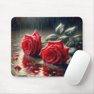 Red Roses In The Rain Mouse Pad