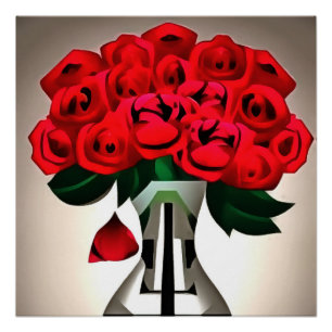Red Roses In Vase Art Deco Abstract Art Poster