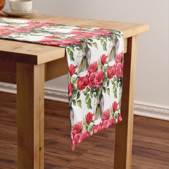 Red Roses in Vases Table Runner (In Situ)