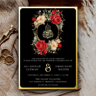 Red Roses Ivory Flowers Black Muslim Wedding Gold