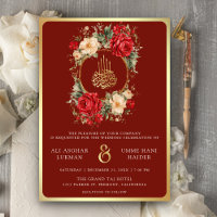 Red Roses Ivory Flowers Maroon Gold Muslim Wedding