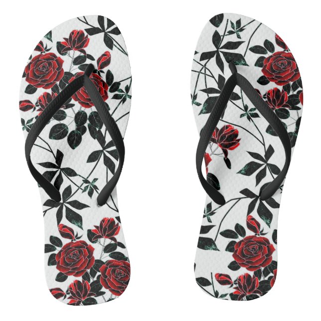 Red roses . jandals (Footbed)