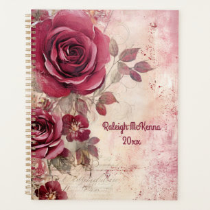 Red Roses Junk Journal Style Illustration Classic Planner