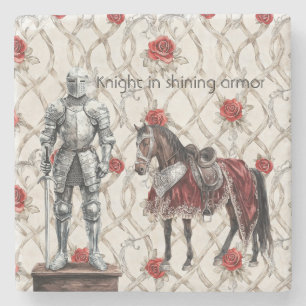 Red Roses Knight in Shining Armor Stone Coaster