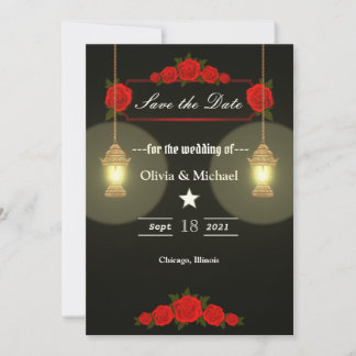 Red roses-lamps save the date