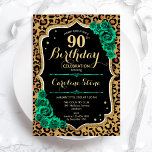 Red Roses Leopard Print Floral 90th Birthday Invitation<br><div class="desc">90th Birthday Party Invitation. Elegant floral emerald green design with faux glitter gold and roses. Features leopard cheetah animal print and script font. Perfect for a stylish womens bday celebration. Can be customized for any age! Printed Zazzle invitations or instant download digital printable template.</div>