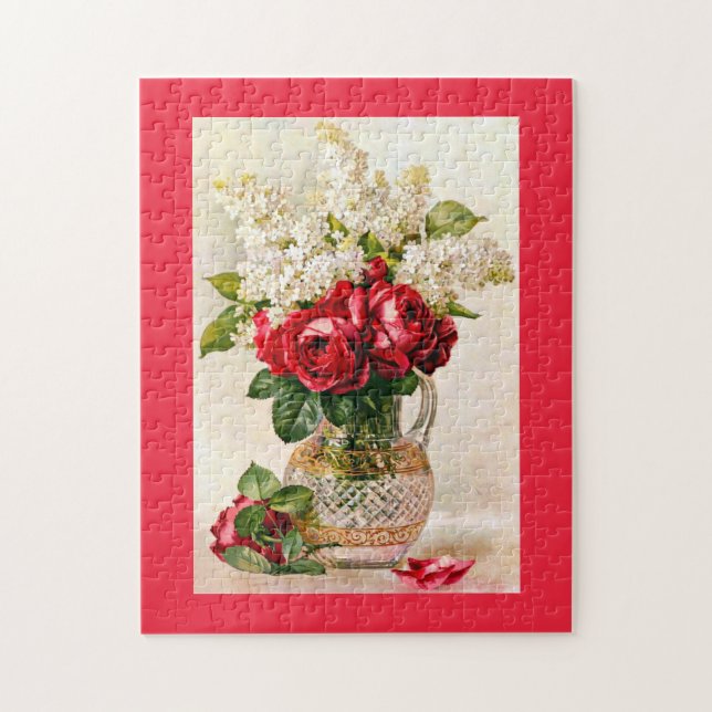 Red Roses & Lilacs Paul de Longpre Vintage Puzzle (Vertical)