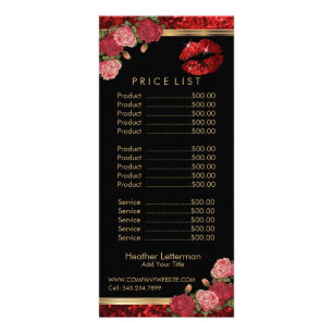 Red Roses Lip Glitter- Black Price List Rack Card