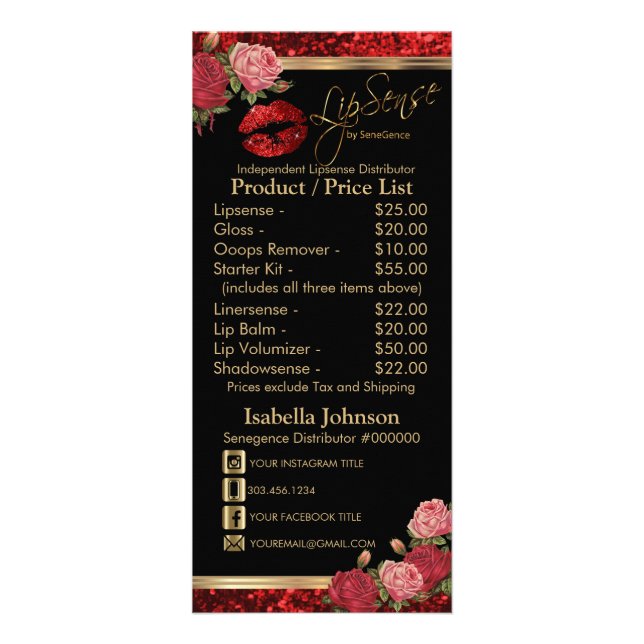 Red Roses Lip Glitter - Black Product / Price List Rack Card (Front)