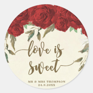 red roses love is sweet favour sticker