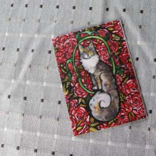 Red Roses Maine Coon Kitty Cat Art Rose Garden Cat Card