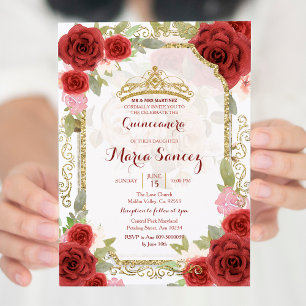 Red Roses Mexican Girl Mis Quince Invitation