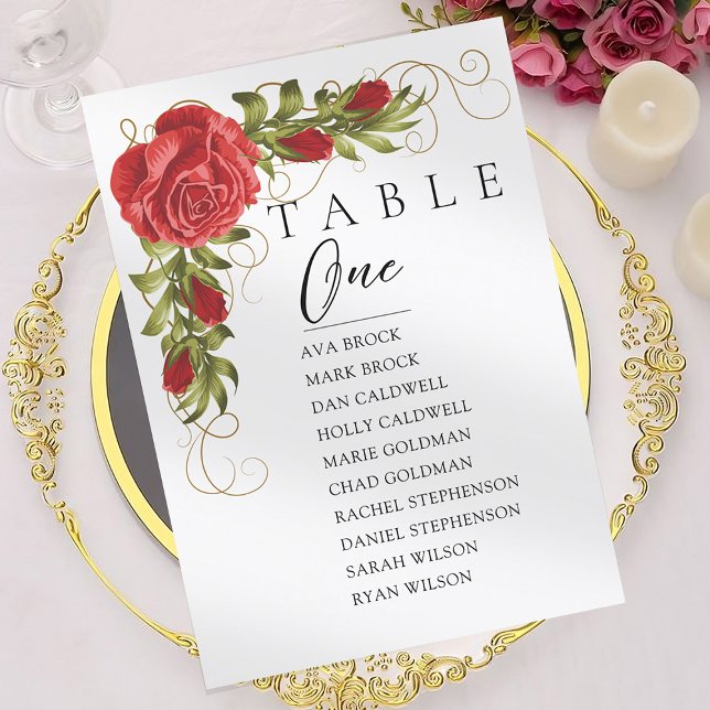 Red Roses Minimal Table Number Seating Chart (Creator Uploaded)