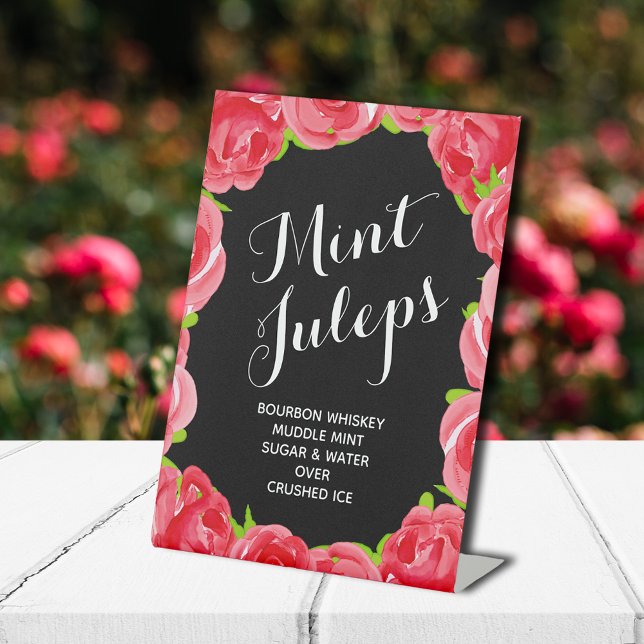 Red Roses Mint Juleps  Pedestal Sign (Mint Juleps pedestal sign for your Derby party (more in our collection))