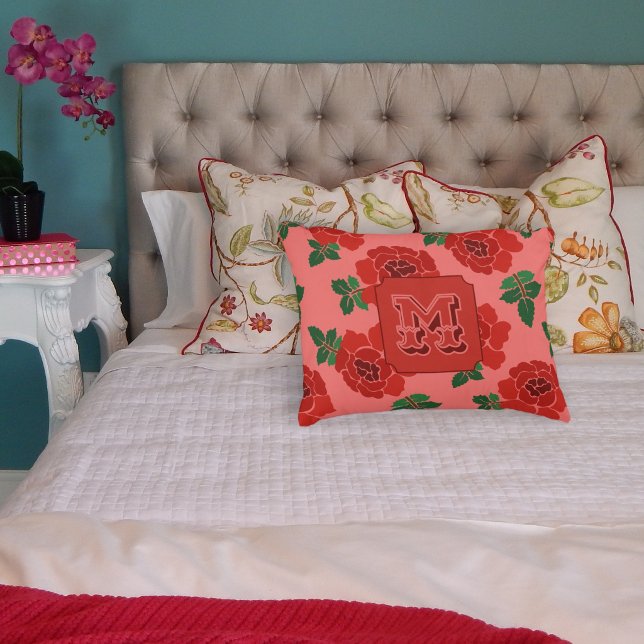 Red Roses Monogram  Decorative Cushion (Creator Uploaded)