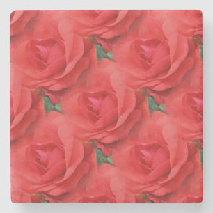 Red Roses Nature Art Pattern Stone Coaster