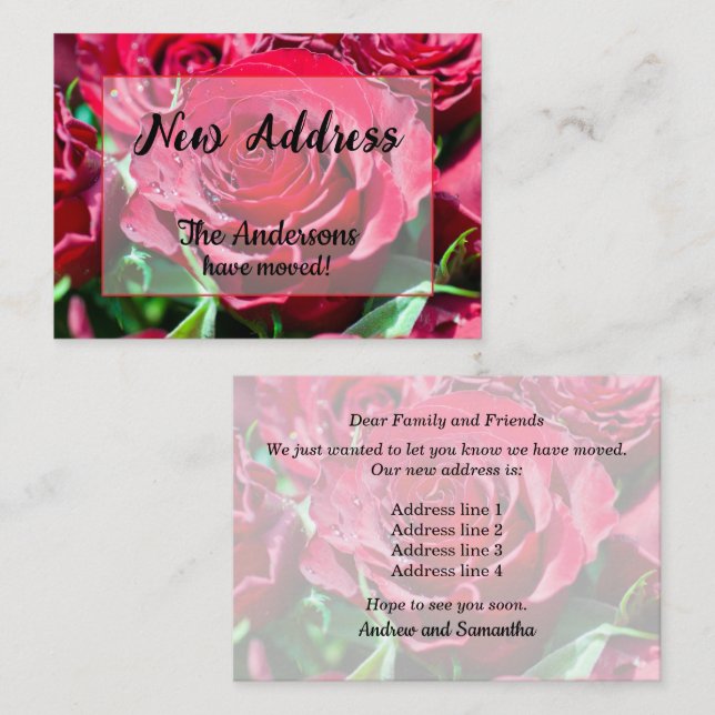 Red Roses New Address Announcement (Front/Back)